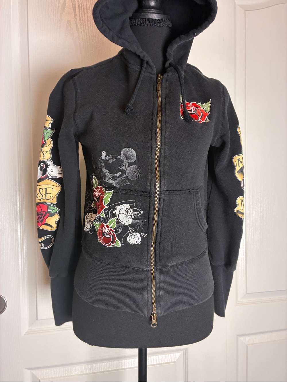 Disney Black Sweatshirt with Red Heart Mickey Graphic